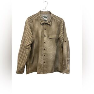 Exofficio Men’s Buzz Off Vented Fishing‎ Shirt Long Sleeve Size Medium Tan Check